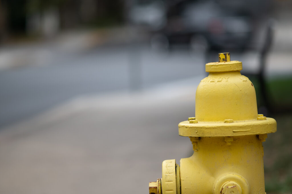 A fire hydrant, testing the bokeh of the Contax Zeiss 180mm f2.8 lens.