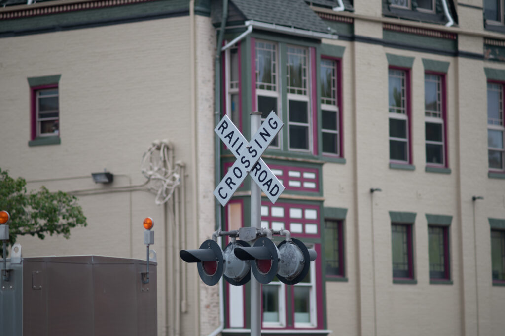 Railroad crossing, taken with the Contax Zeiss 180mm f2.8 lens.