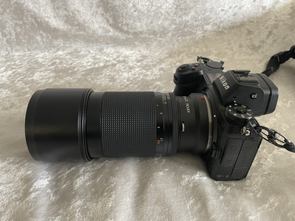 Contax Zeiss 180mm f2.8 attached to the Nikon Z with a KIPON adapter.